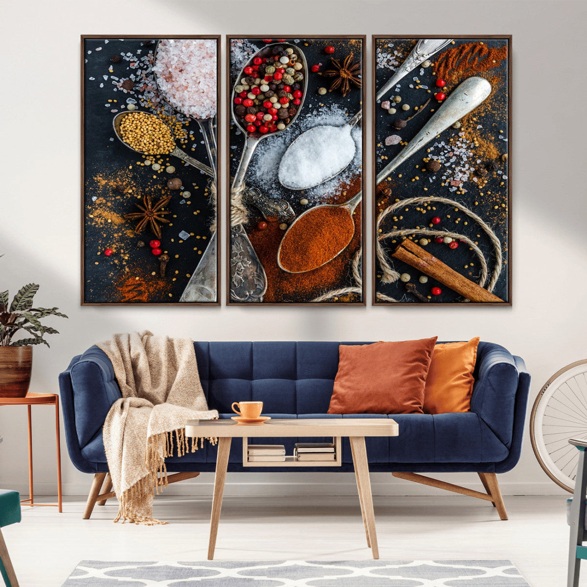 Spices and Seasonings Canvas Wall Art | Colorful Triptych Kitchen Decor