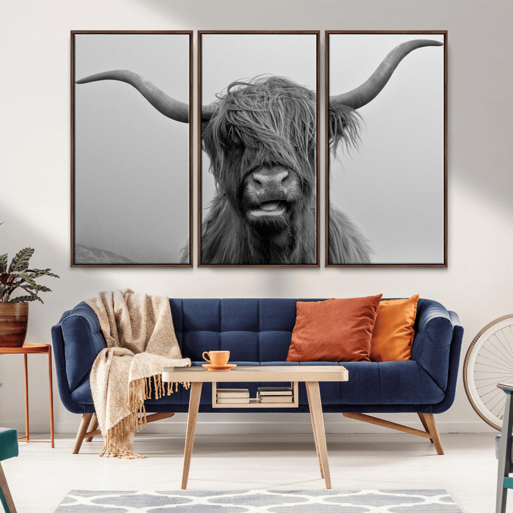 Texas Cow Wall Art Canvas, Texas Longhorn Cattle Canvas Print