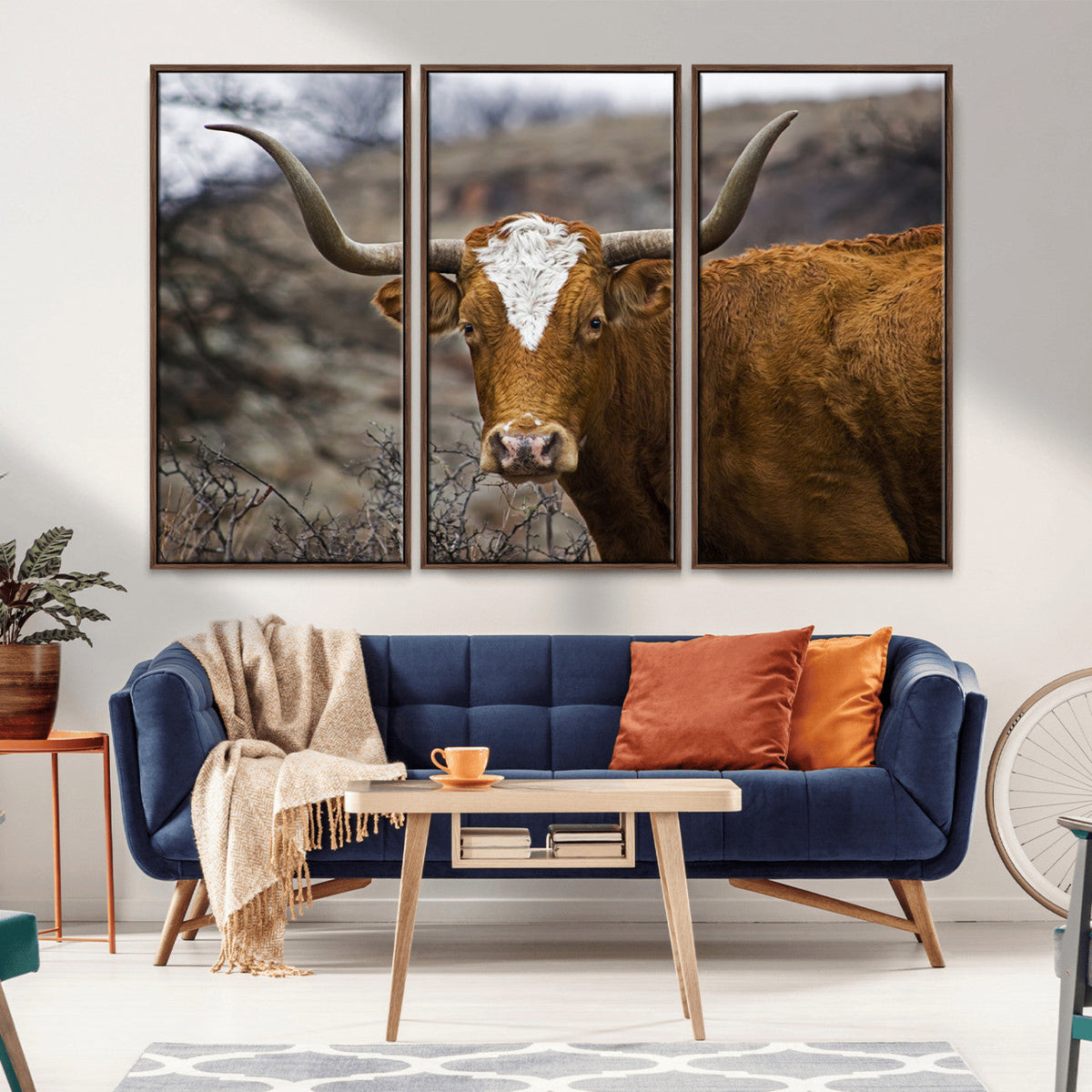 Framed Big Cow Animal Wall Art Canvas Print