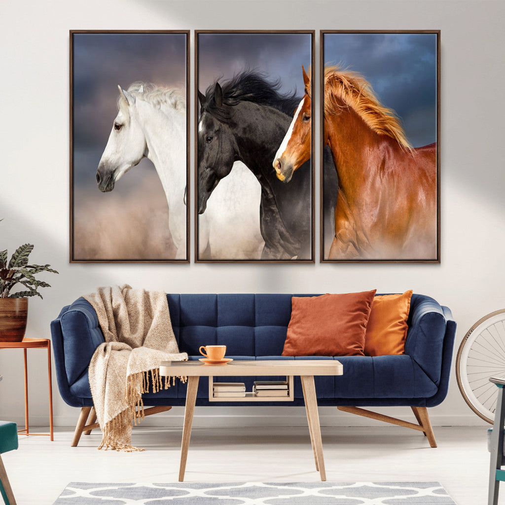 Animal Wall Art Three Horses Farmhouse Art Canvas Print