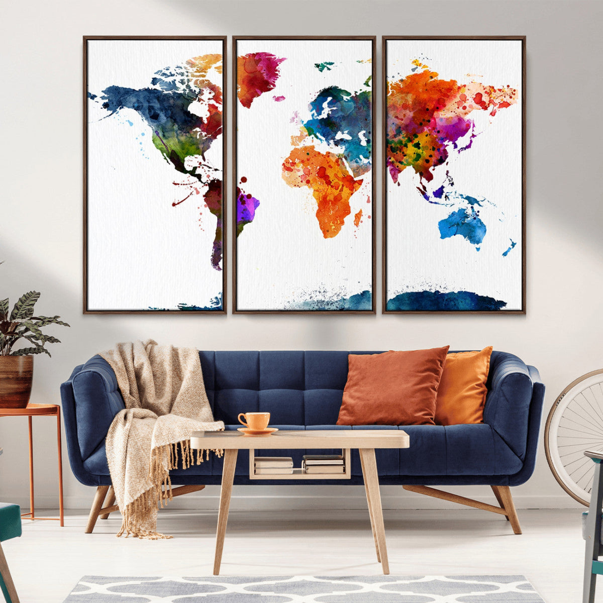 Bold Colorful World Map Canvas Print | Detailed Map of the World Wall Art