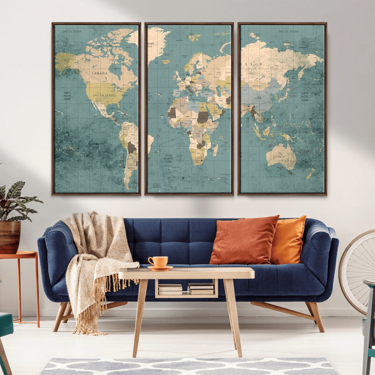 Classic World Map Canvas Print | Framed Vintage Map Wall Art