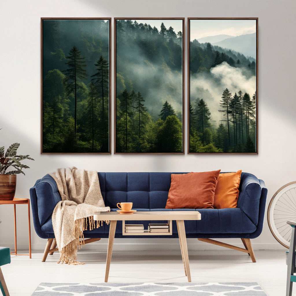 Misty Forest Wall Art Premium Canvas Print, Foggy and Serene Atmosphere