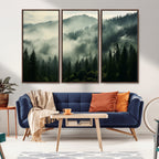 Captivating Misty Forest Wall Art Premium Canvas Print, A Foggy and Serene Atmosphere
