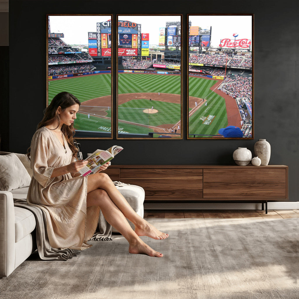 New York Mets Baseball Team Print, Citi Field Baseball Stadium Wall Art