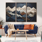 Rustic Mountain Landscape Wall Art Canvas Print, Framed 3D Wooden Effect Mountain Art