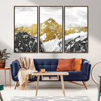 Gold Abstract Mountains Wall Art Print on Canvas, Nature Wall Art Print