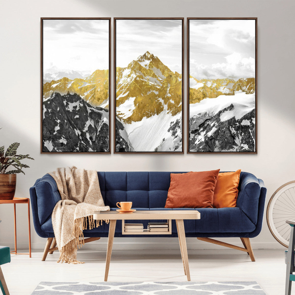 Gold Abstract Mountains Wall Art Print on Canvas, Nature Wall Art Print