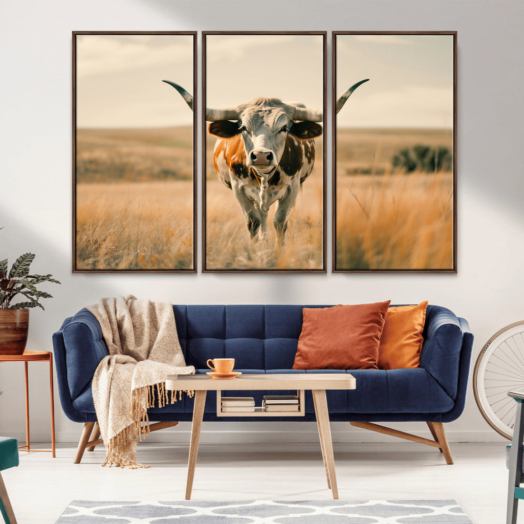 Texas Cow Wall Art Canvas Print for Farm House Wall Decor