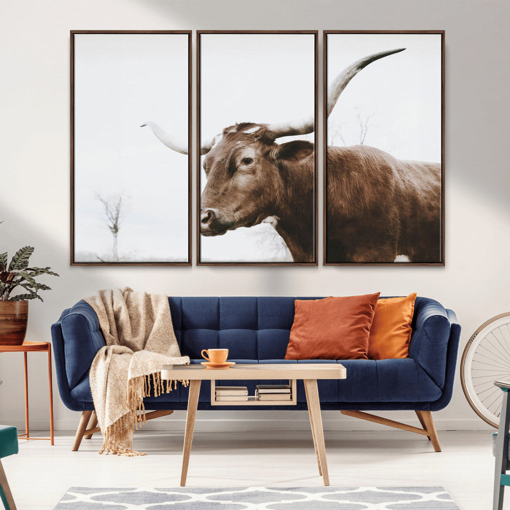 Rustic Bull Wall Art Canvas Print, Modern Longhorn Farmhouse Animal Decor