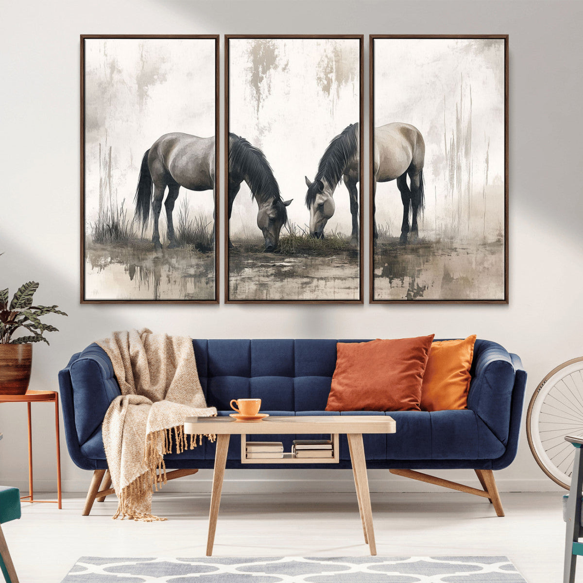 Chinese Ink Style Vintage Horses Wall Art Canvas Print