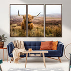 Scottish Highland Cow Canvas Wall Art, Rustic Farmhouse Decor