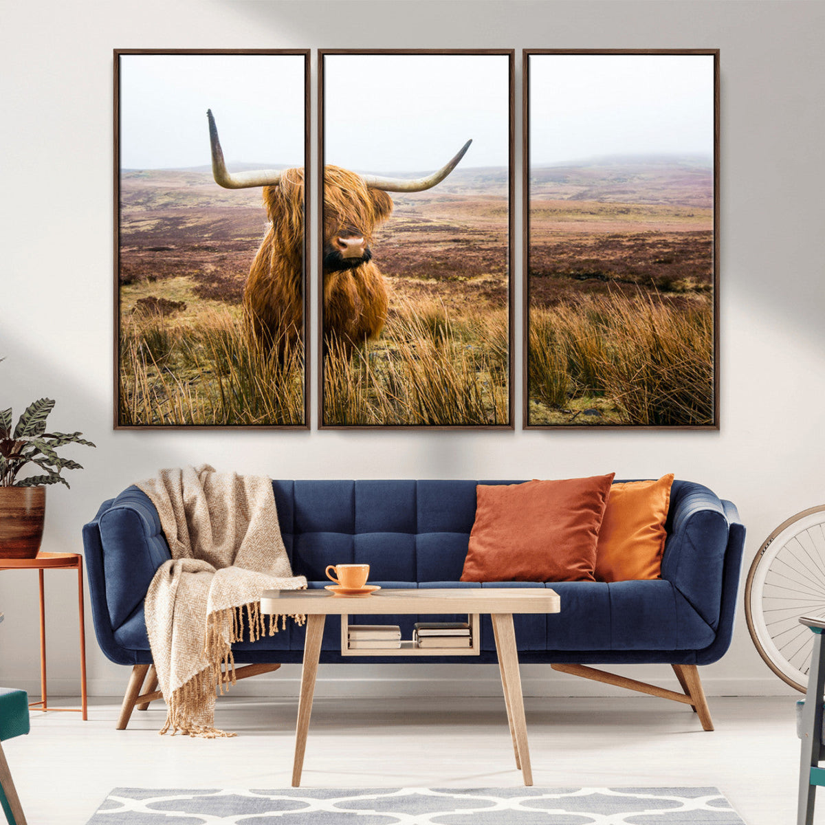 Scottish Highland Cow Canvas Wall Art, Rustic Farmhouse Decor