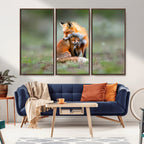 Heartwarming Fox and Baby Cub Wall Art | Canvas Print of Foxes in Nature