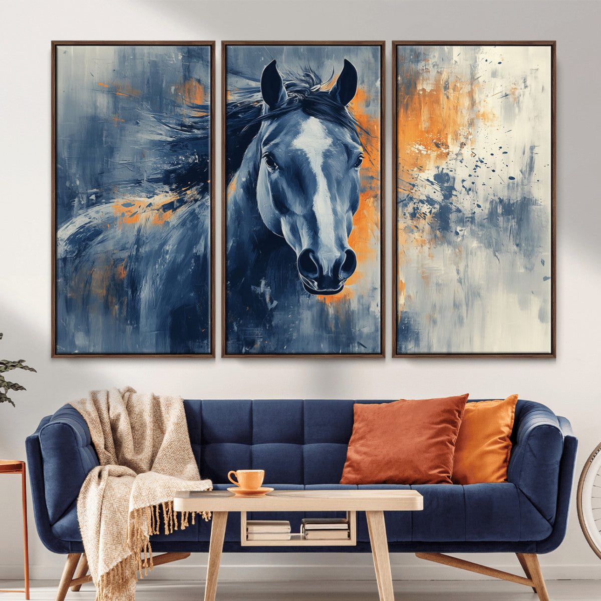 Abstract Blue Horse Wall Art Print Canvas | Western Horse Wall Art for Farmhouse Decor