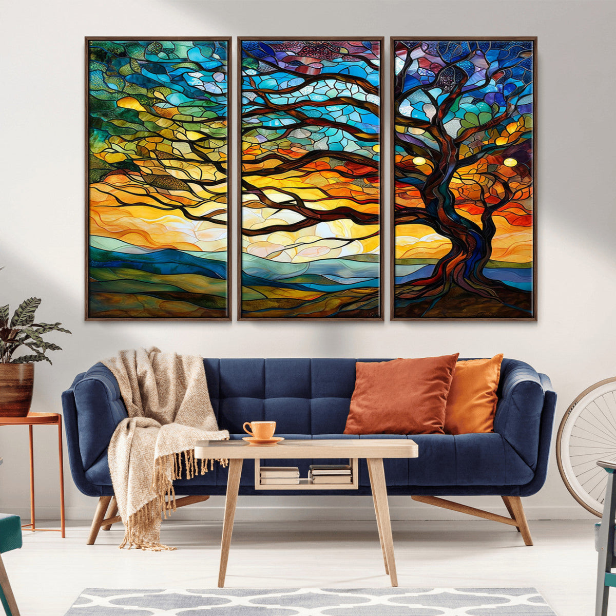 Vibrant Mosaic Tree of Life Wall Art, Stained Glass Style Canvas Print