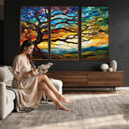 Mosaic Tree Wall Art | Ready to Hang Stained Glass Style Canvas Print