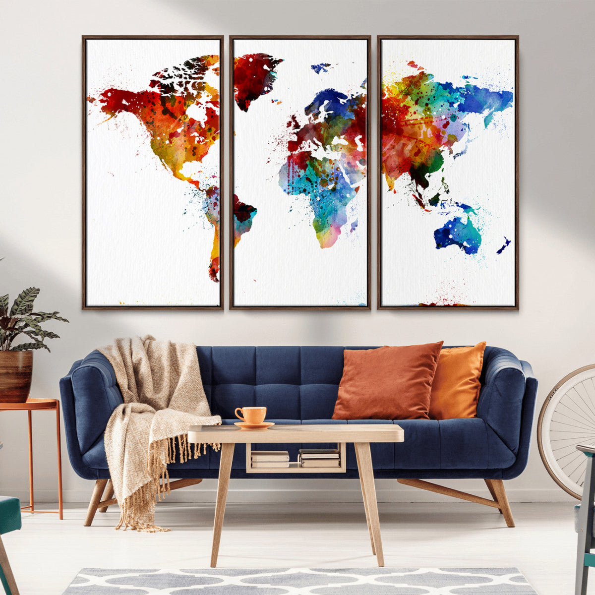 Colorful World Map Canvas Wall Art Print, Contemporary Global Map Artwork