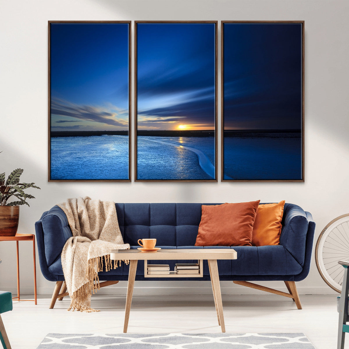 Blue Sunset Ocean Canvas Wall Art Print | Serene Coastal Horizon