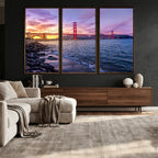Golden Gate Bridge Wall Art Canvas Print, Framed San Francisco Sunset Landmark