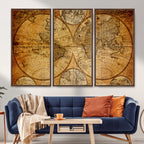 Vintage World Map Canvas Print | Antique Push Pin Travel Map