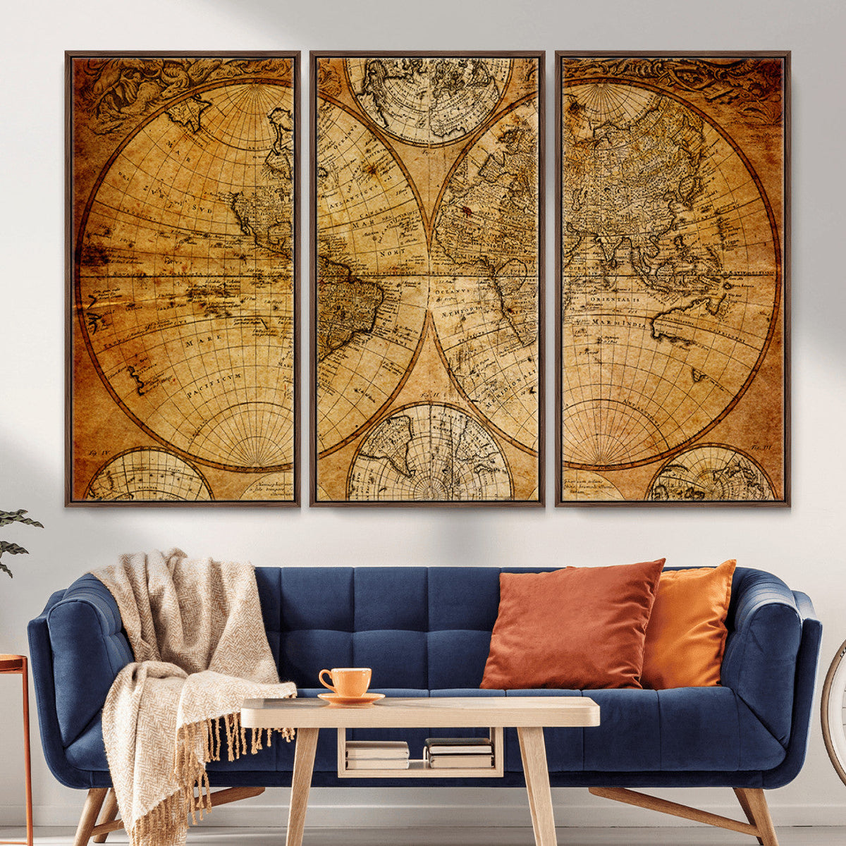Vintage World Map Canvas Print | Antique Push Pin Travel Map