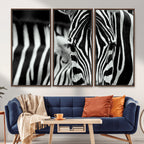 Zebra Wall Art | Zebra Close Up Canvas Print | Framed Black and White Wildlife