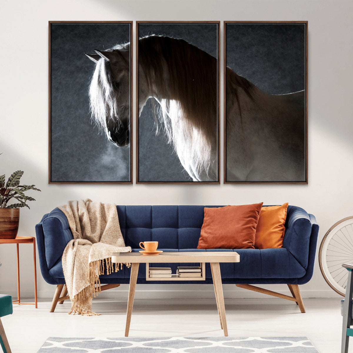 Large Wall Art Cream Colored Horse on Grey Background Canvas