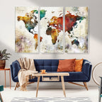 Watercolor World Map Canvas Print | Framed Travel Map Wall Art for Couples