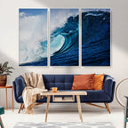 Ocean Wave at Sunset Canvas Art, Large Wall Print of Vibrant Water Waves