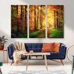 Sunlight Through Trees Wall Art Canvas Print | Autumn Forest Wall Art