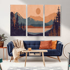 Modern Boho Sunset Canvas Print, Mountain Landscape Triptych