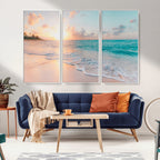 Beach Sunrise Wall Art, Coastal Seascape Canvas Print, Ocean Wave Wall Decor