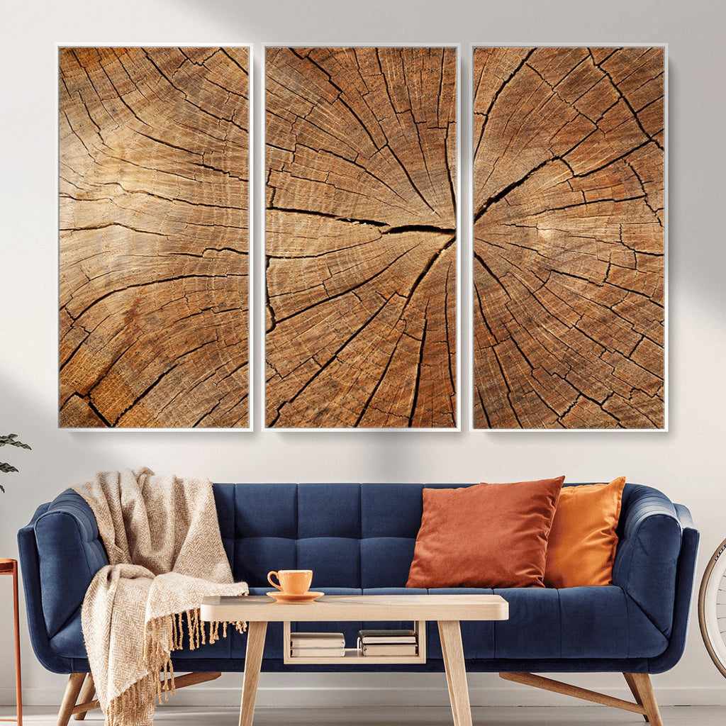 Tree Ring Canvas Art, Rustic Wood Grain Wall Art, Tree Slice Decor for Modern Homes