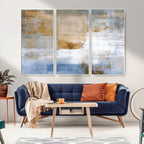 Blue Multi Panel Abstract Wall Art Canvas, Abstract Blue and Gold Canvas Print