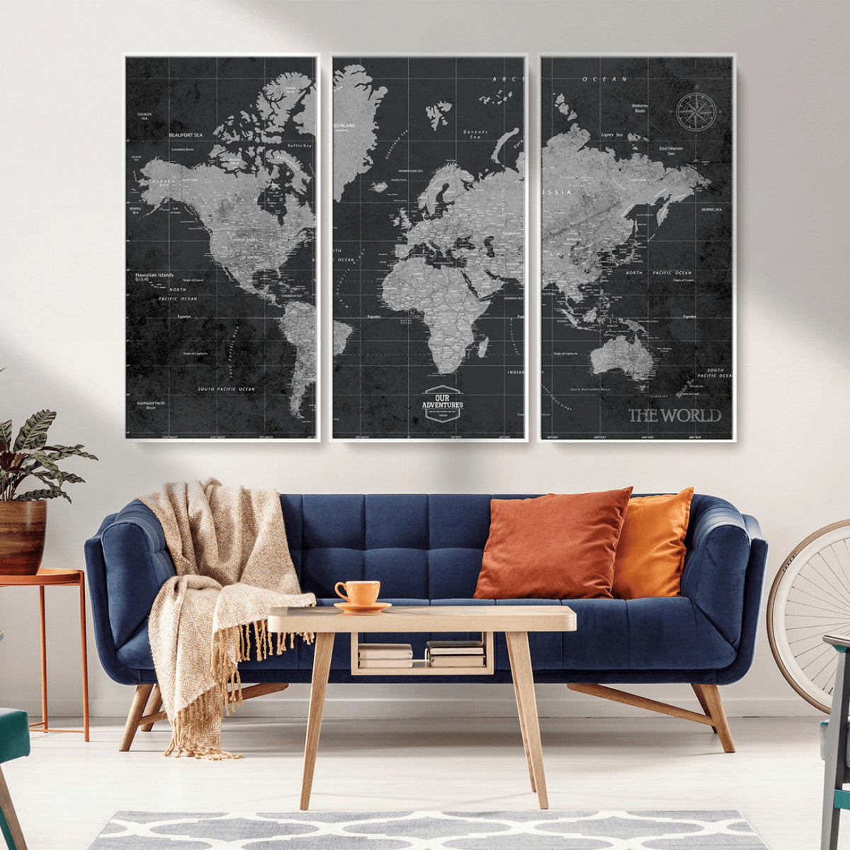 World Map Canvas Print, Detailed Map of the World Wall Art for Home or Office
