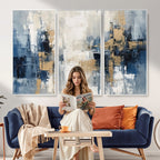 Modern Abstract Canvas Wall Art in Blue and Gold Tones | Large Contemporary Art for Living Room