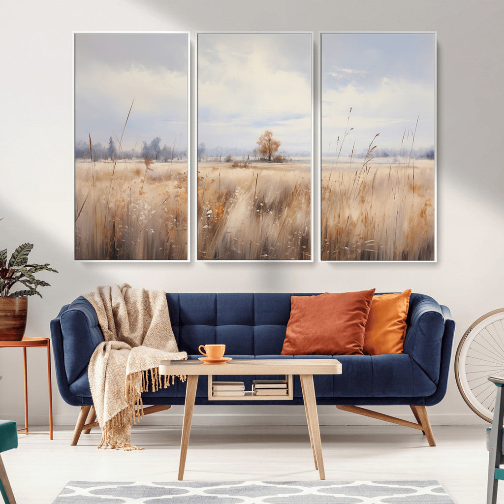Golden Fields Wall Art Print Canvas | Serene Minimalist Landscape for Farmhouse Decor