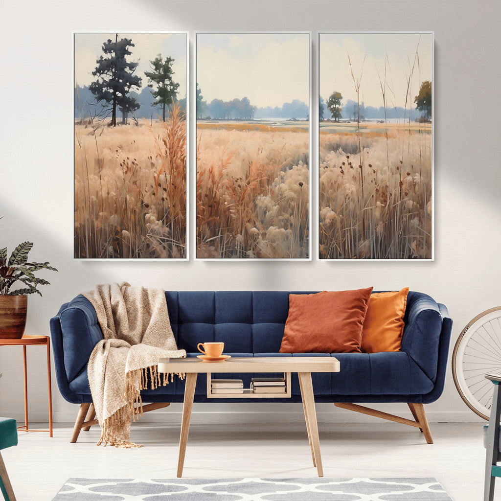 Golden Fields Canvas Wall Art Print | Serene Minimalist Landscape for Modern Decor