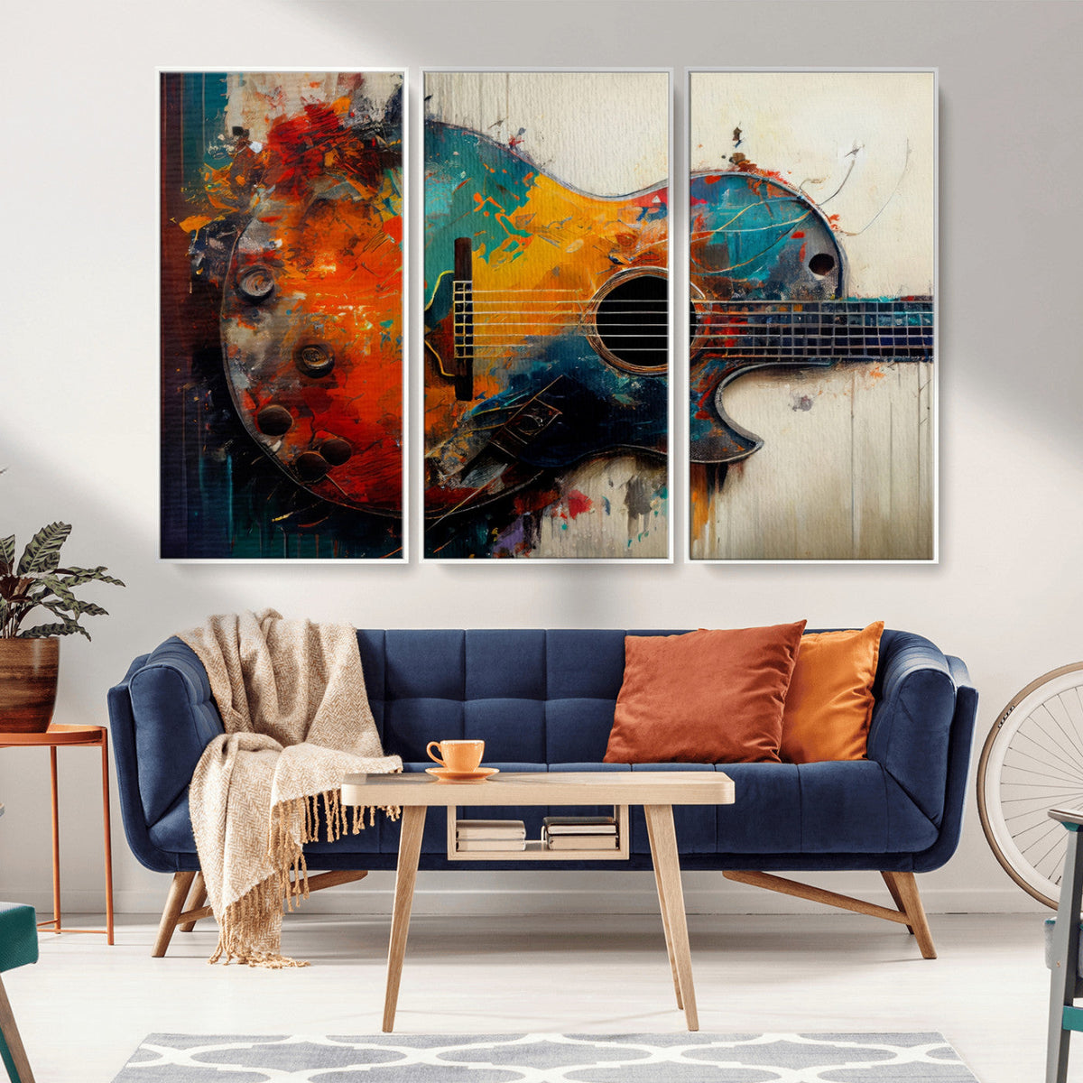 Abstract Guitar Wall Art Canvas | Vibrant Music-Inspired Art for Living Room or Studio