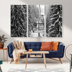 Winter Ski Lift Black and White Canvas Wall Art | Alpine Escape in Minimalist Style