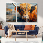 Highland Cow Abstract Canvas Wall Art, Bold Farmhouse Decor