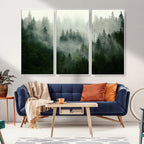 Misty Forest Wall Art | Tranquil Green Woodland Canvas Print