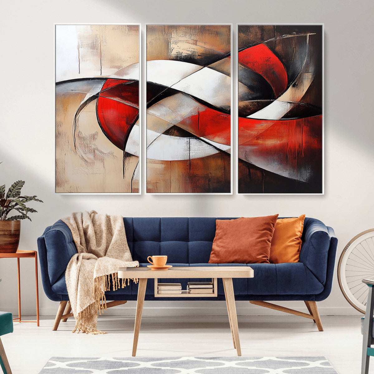 Abstract Wall Art - Modern Red and White Canvas Wall Art