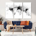 Abstract World Map Wall Art | Framed Geometric Line Canvas