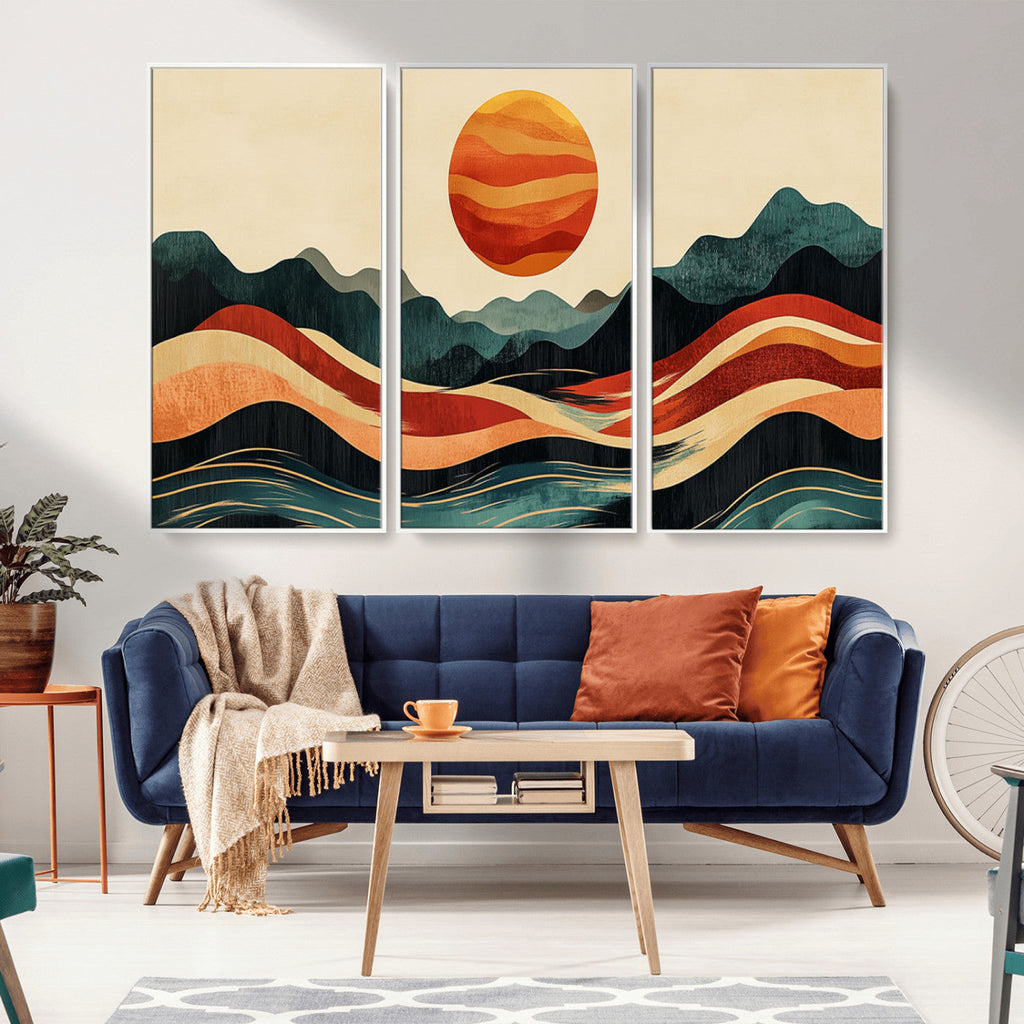 Mountain Triptych Wall Art Canvas Print | Western Boho Pine Tree Nature Print