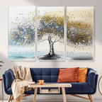Golden and Silver Tree Wall Art | Framed Elegant Leaves Canvas