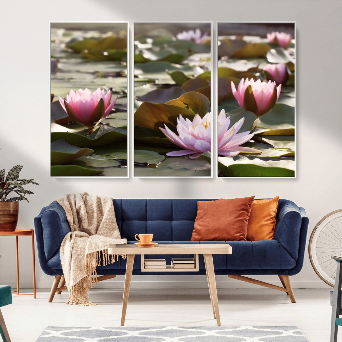 Lotus Flower Wall Art Canvas Print, Water Lily Large Wall Art for Yoga Room Decor