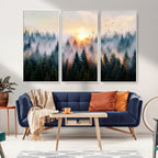 Abstract Forest Wall Art, Serene Nature Canvas Print with Misty Forest Design for Modern Home Decor