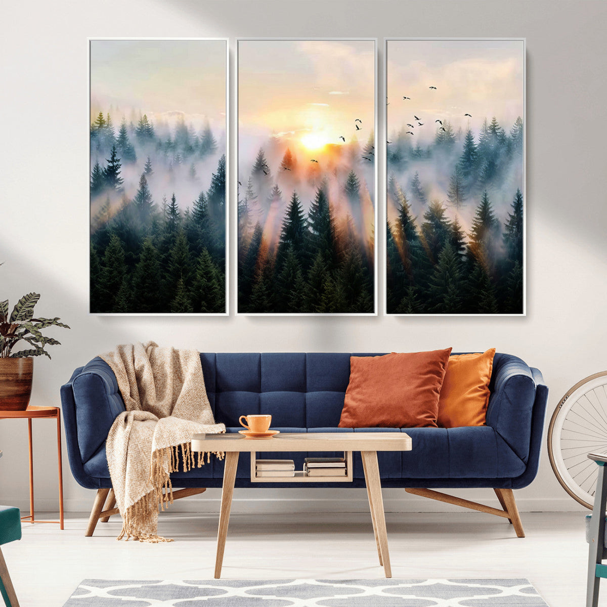 Abstract Forest Wall Art, Serene Nature Canvas Print with Misty Forest Design for Modern Home Decor